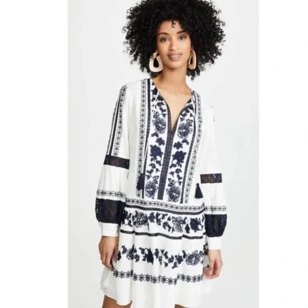 Boho Chic Tory Burch Gabriella 100% Cotton Embroidered Dress Size 0